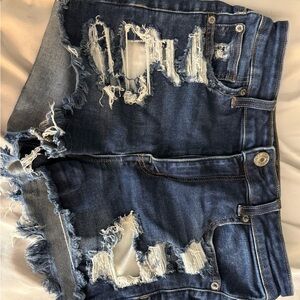 American Eagle Outfitters Dark Blue Distressed Jean Shorts